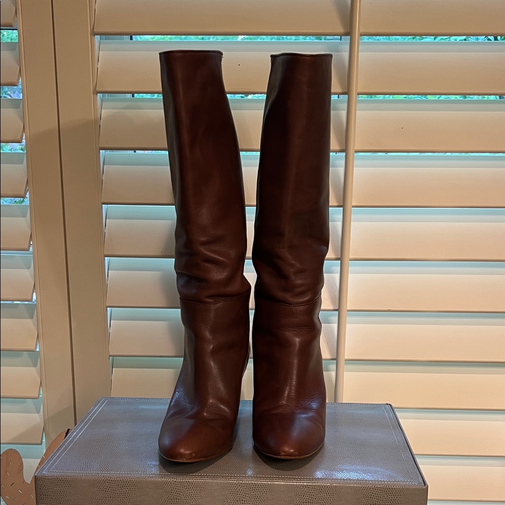 Loeffler Randall brown leather boots.